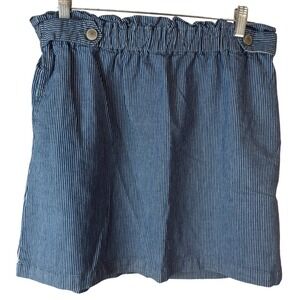 Copper‎ Key Womens Paperbag Waist Striped Skirt XL Blue White Pinstripe Casual